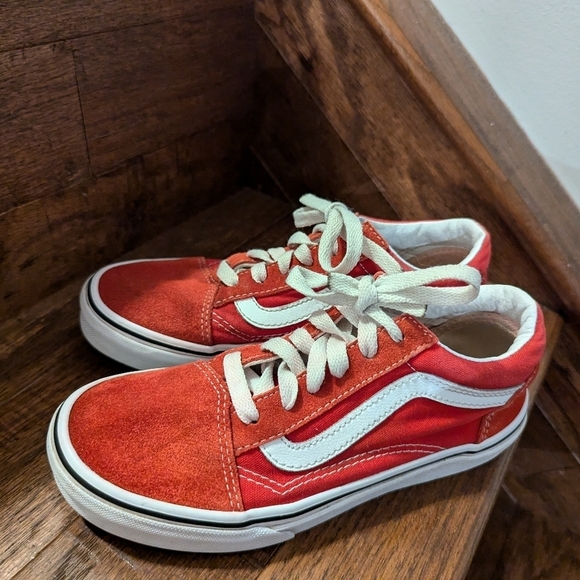VANS Old Skool suede red & White youth sneakers kids size 2.5 - Picture 10 of 12